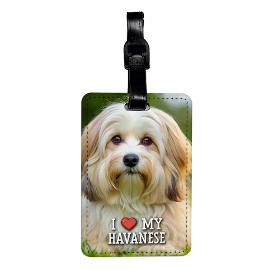 I Love My Havanese Dog Heart Travel Faux Leather Luggage Tag
