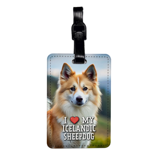 I Love My Icelandic Sheepdog Dog Heart Travel Faux Leather Luggage Tag