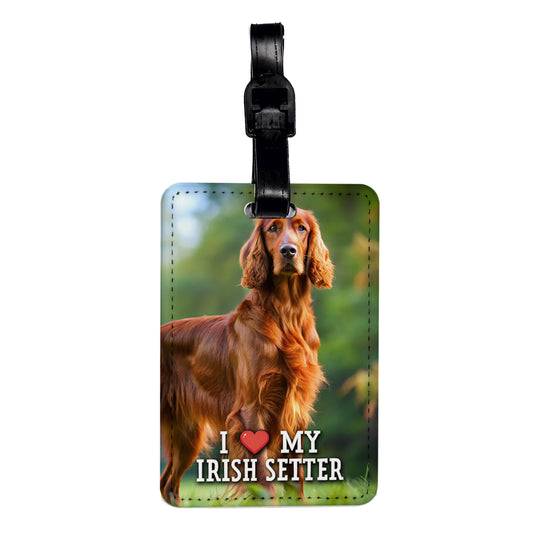I Love My Irish Setter Dog Heart Travel Faux Leather Luggage Tag