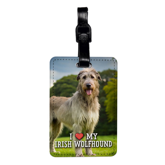 I Love My Irish Wolfhound Dog Heart Travel Faux Leather Luggage Tag
