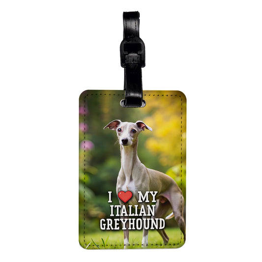 I Love My Italian Greyhound Dog Heart Travel Faux Leather Luggage Tag