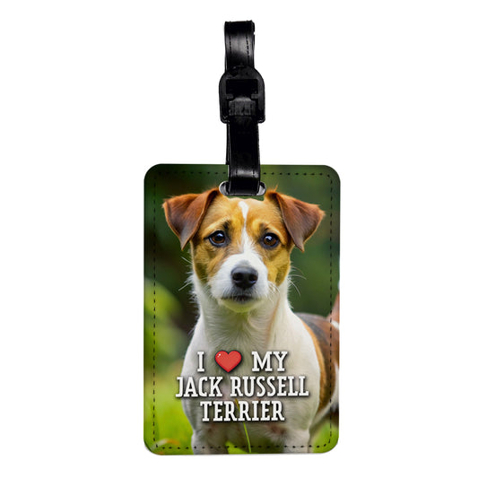 I Love My Jack Russell Terrier Dog Heart Travel Faux Leather Luggage Tag