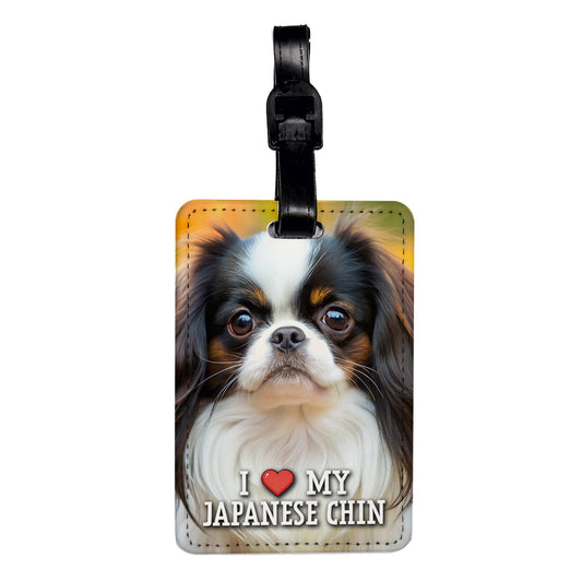 I Love My Japanese Chin Dog Heart Travel Faux Leather Luggage Tag