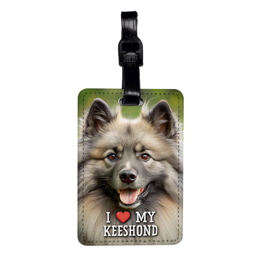 I Love My Keeshond Dog Heart Travel Faux Leather Luggage Tag