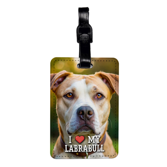 I Love My Labrabull Dog Heart Travel Faux Leather Luggage Tag