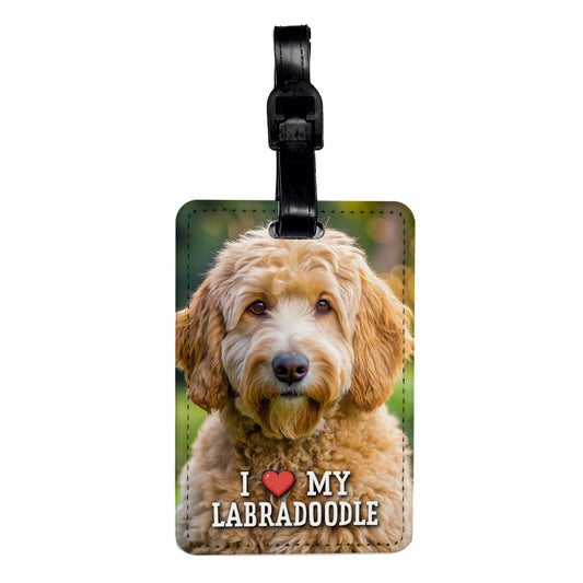 I Love My Labradoodle Dog Heart Travel Faux Leather Luggage Tag