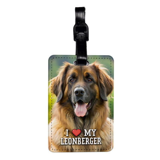 I Love My Leonberger Dog Heart Travel Faux Leather Luggage Tag