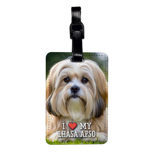 I Love My Lhasa Apso Dog Heart Travel Faux Leather Luggage Tag
