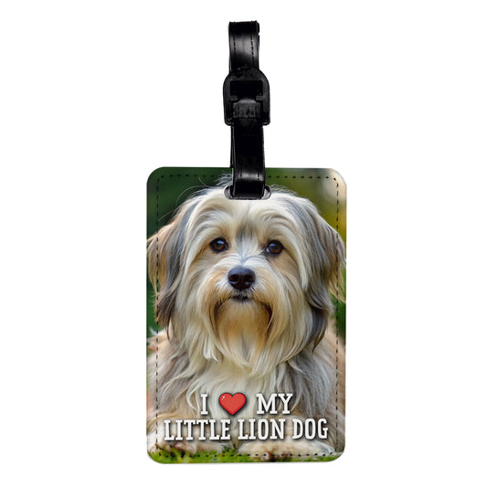 I Love My Little Lion Dog Heart Travel Faux Leather Luggage Tag