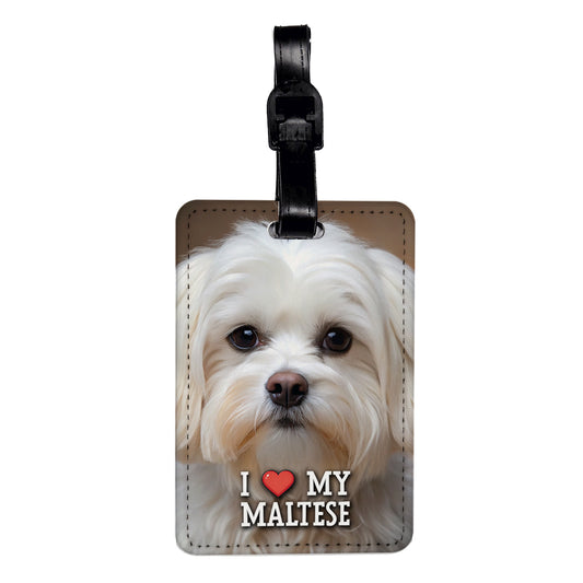 I Love My Maltese Dog Heart Travel Faux Leather Luggage Tag