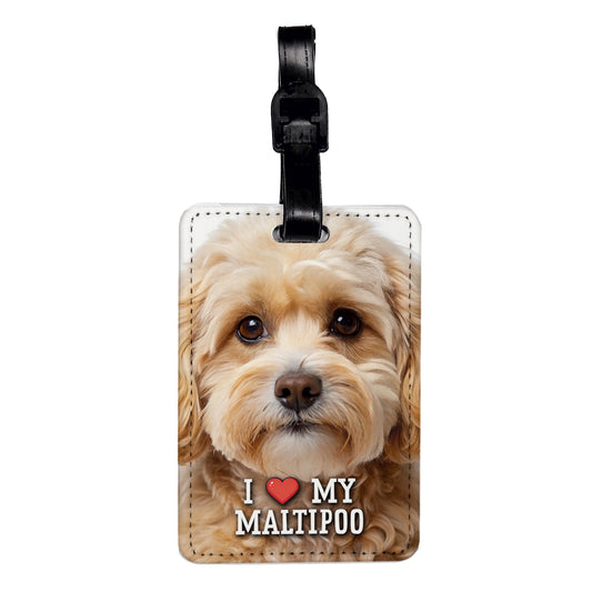 I Love My Maltipoo Dog Heart Travel Faux Leather Luggage Tag
