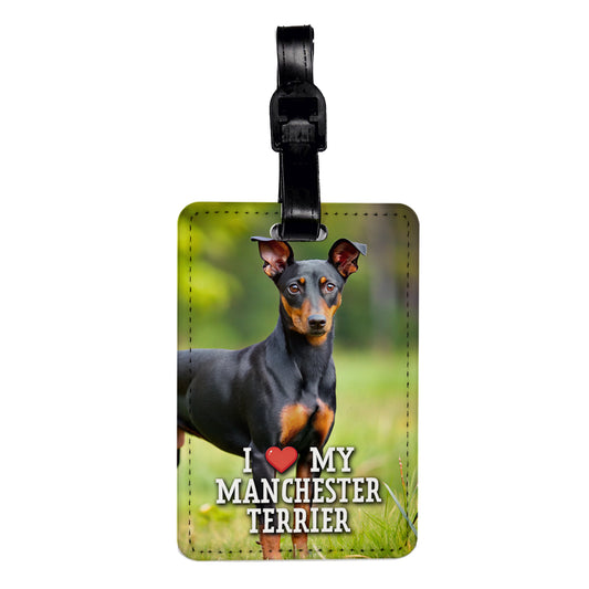 I Love My Manchester Terrier Dog Heart Travel Faux Leather Luggage Tag