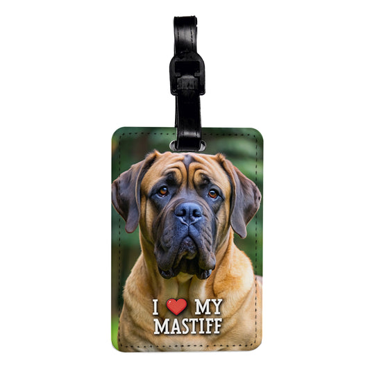 I Love My Mastiff Dog Heart Travel Faux Leather Luggage Tag