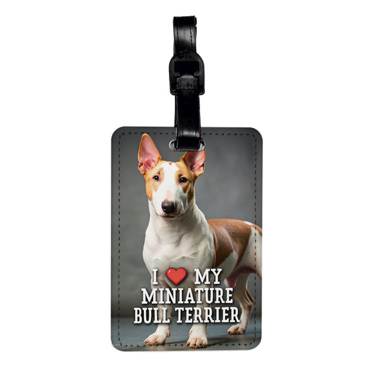 I Love My Miniature Bull Terrier Dog Heart Travel Faux Leather Luggage Tag