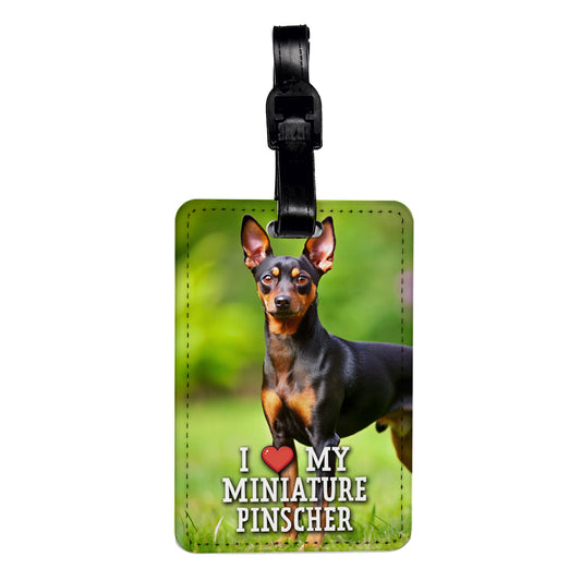 I Love My Miniature Pinscher Dog Heart Travel Faux Leather Luggage Tag