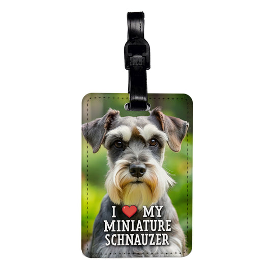 I Love My Miniature Schnauzer Dog Heart Travel Faux Leather Luggage Tag