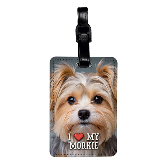 I Love My Morkie Dog Heart Travel Faux Leather Luggage Tag