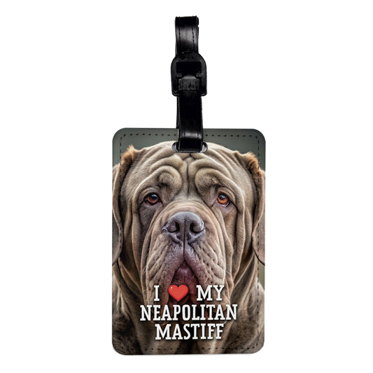 I Love My Neapolitan Mastiff Dog Heart Travel Faux Leather Luggage Tag