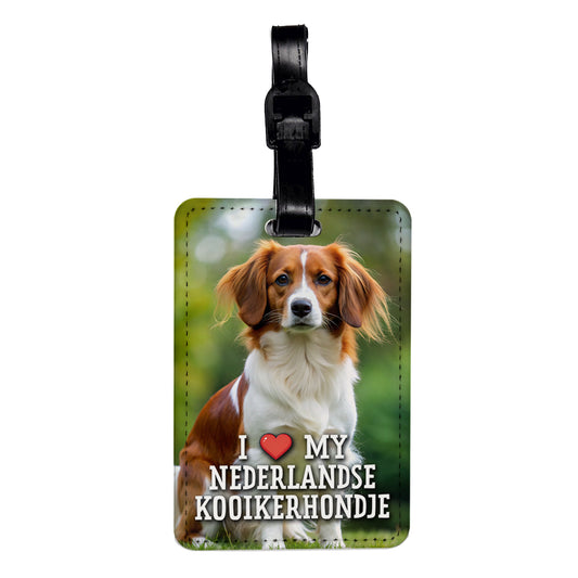 I Love My Nederlandse Kooikerhondje Dog Heart Travel Faux Leather Luggage Tag