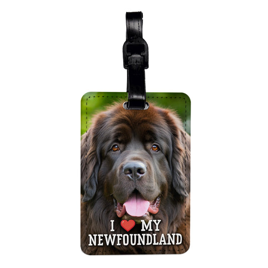 I Love My Newfoundland Dog Heart Travel Faux Leather Luggage Tag