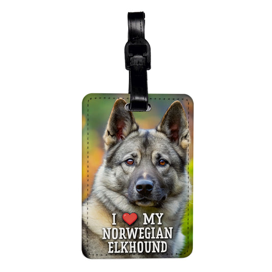 I Love My Norwegian Elkhound Dog Heart Travel Faux Leather Luggage Tag