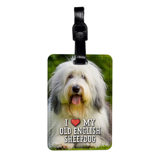 I Love My Old English Sheepdog Dog Heart Travel Faux Leather Luggage Tag