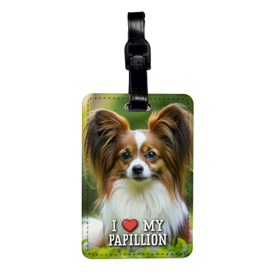 I Love My Papillion Dog Heart Travel Faux Leather Luggage Tag