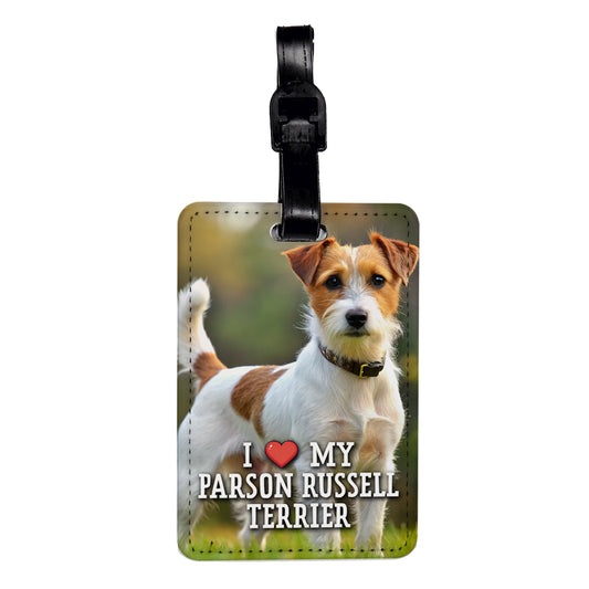 I Love My Parson Russell Terrier Dog Heart Travel Faux Leather Luggage Tag