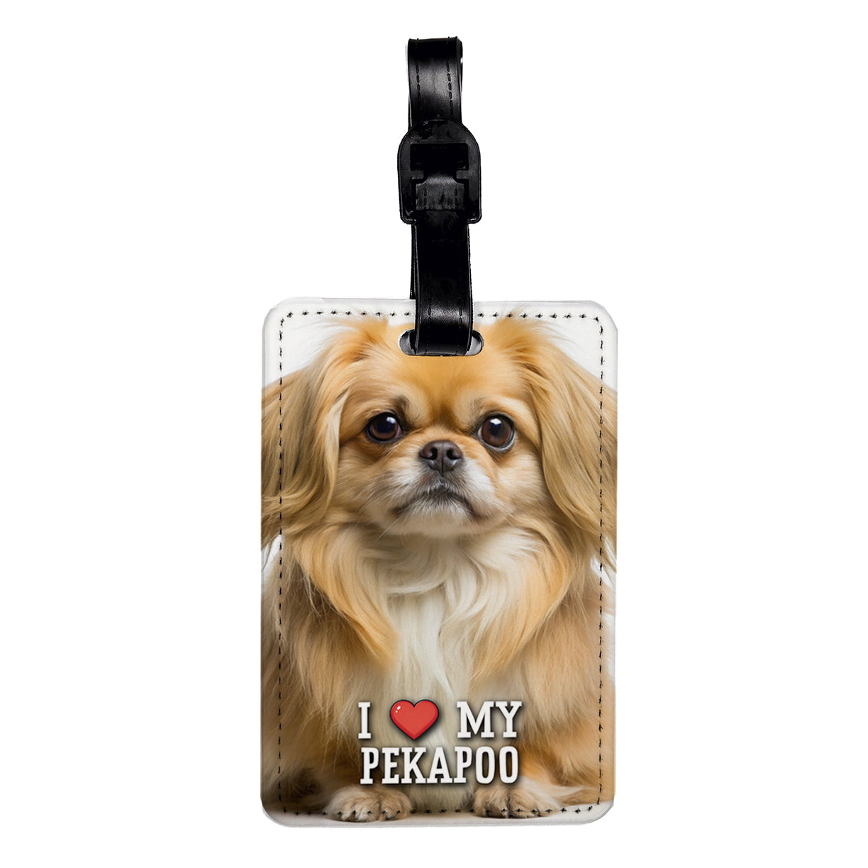 I Love My Pekapoo Dog Heart Travel Faux Leather Luggage Tag
