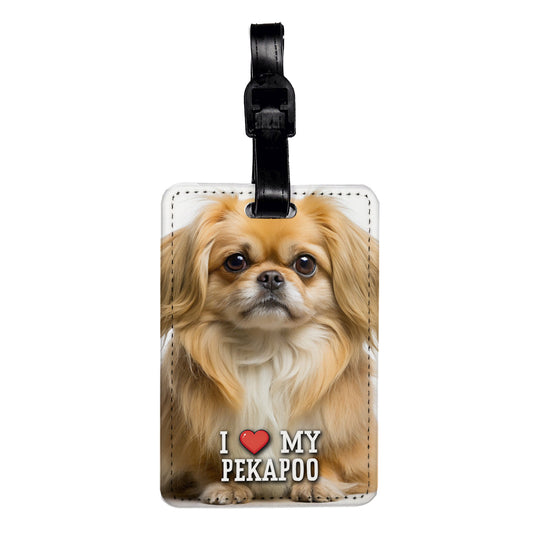 I Love My Pekapoo Dog Heart Travel Faux Leather Luggage Tag