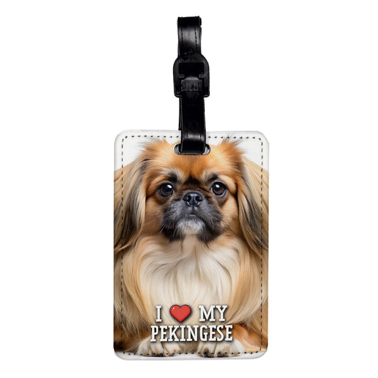 I Love My Pekingese Dog Heart Travel Faux Leather Luggage Tag