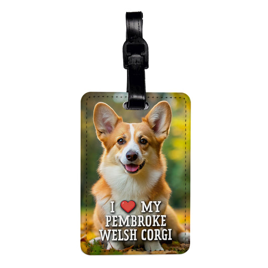 I Love My Pembroke Welsh Corgi Dog Heart Travel Faux Leather Luggage Tag