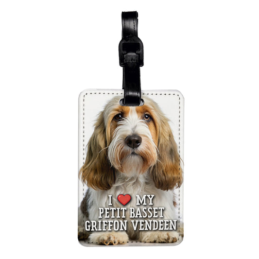 I Love My Petit Basset Griffon Vendeen Dog Heart Travel Faux Leather Luggage Tag