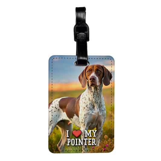 I Love My Pointer Dog Heart Travel Faux Leather Luggage Tag