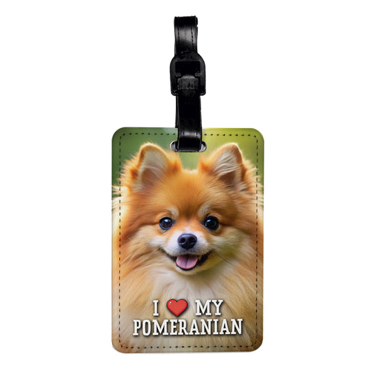 I Love My Pomeranian Dog Heart Travel Faux Leather Luggage Tag