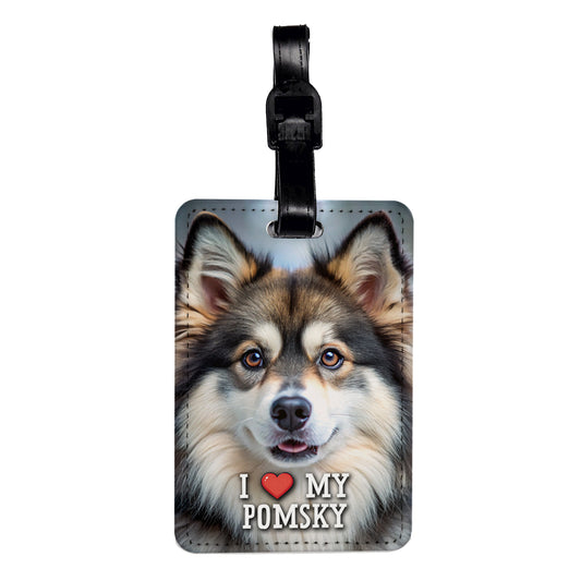 I Love My Pomsky Dog Heart Travel Faux Leather Luggage Tag