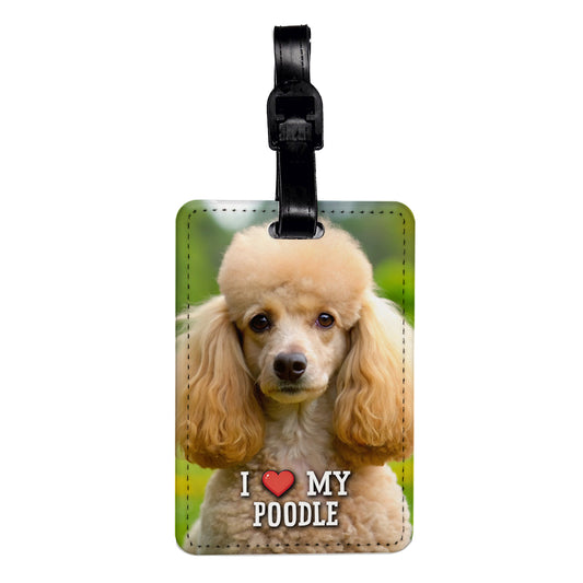 I Love My Poodle Dog Heart Travel Faux Leather Luggage Tag