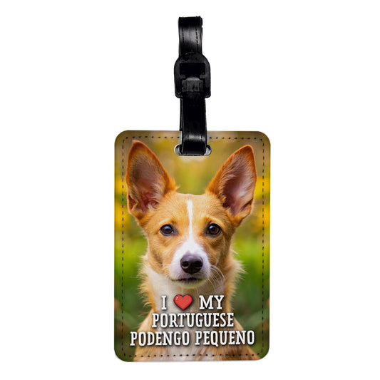 I Love My Portuguese Podengo Pequeno Dog Heart Travel Faux Leather Luggage Tag
