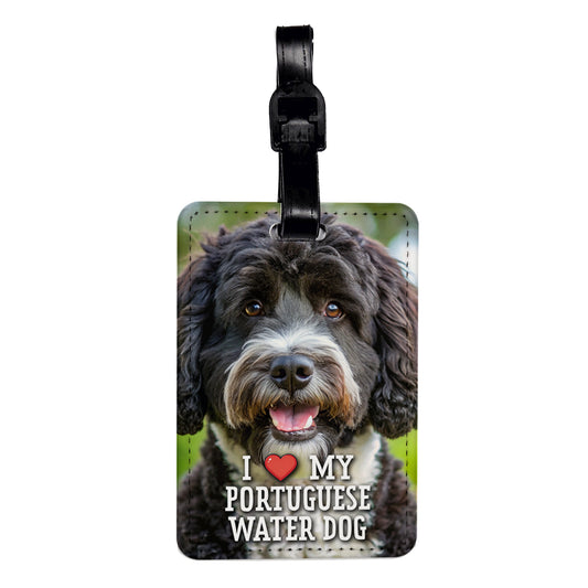 I Love My Portuguese Water Dog Heart Travel Faux Leather Luggage Tag