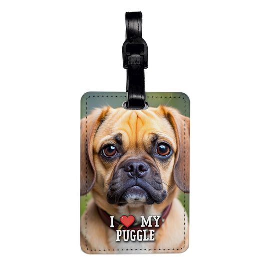 I Love My Puggle Dog Heart Travel Faux Leather Luggage Tag