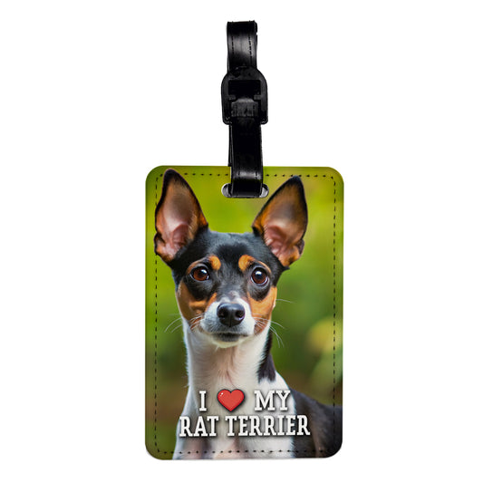 I Love My Rat Terrier Dog Heart Travel Faux Leather Luggage Tag