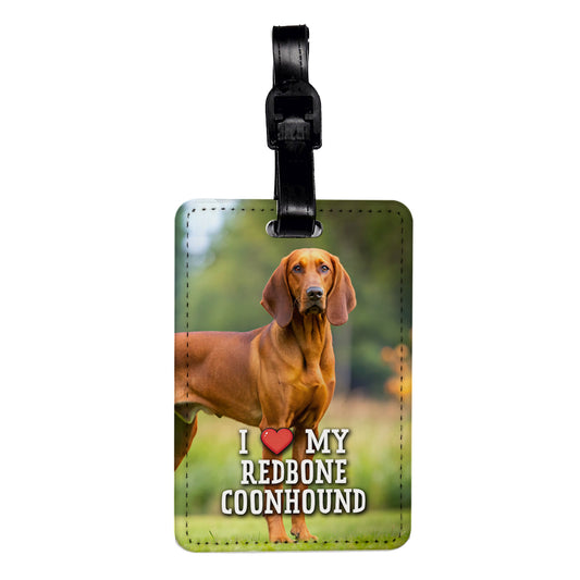 I Love My Redbone Coonhound Dog Heart Travel Faux Leather Luggage Tag