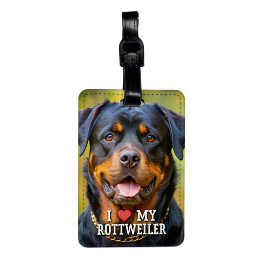 I Love My Rottweiler Dog Heart Travel Faux Leather Luggage Tag