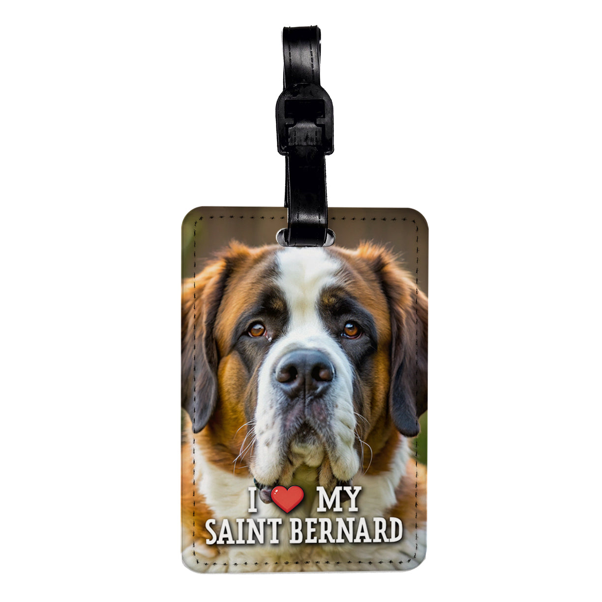 I Love My Saint Bernard Dog Heart Travel Faux Leather Luggage Tag