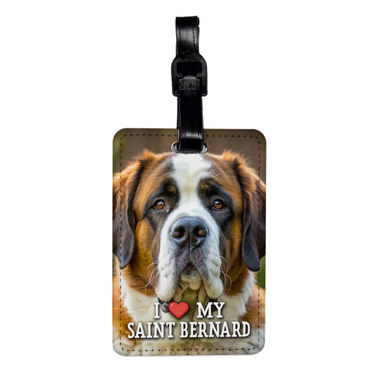 I Love My Saint Bernard Dog Heart Travel Faux Leather Luggage Tag