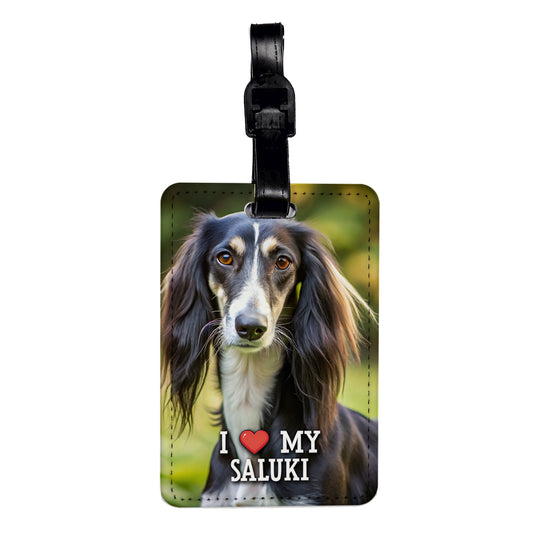 I Love My Saluki Dog Heart Travel Faux Leather Luggage Tag