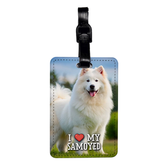 I Love My Samoyed Dog Heart Travel Faux Leather Luggage Tag