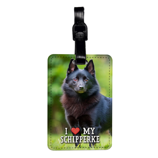 I Love My Schipperke Dog Heart Travel Faux Leather Luggage Tag