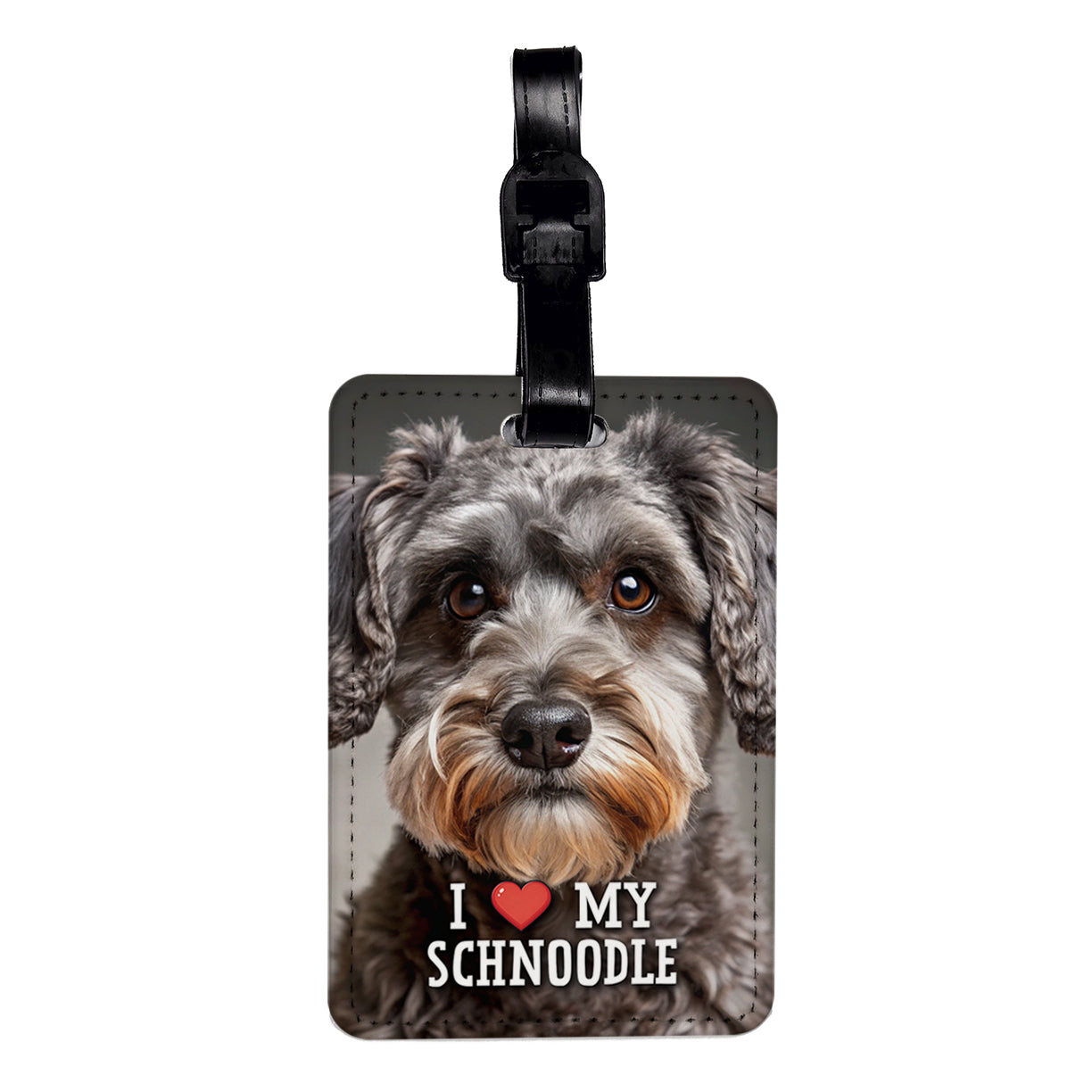 I Love My Schnoodle Dog Heart Travel Faux Leather Luggage Tag