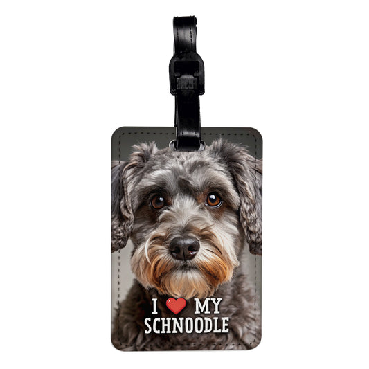 I Love My Schnoodle Dog Heart Travel Faux Leather Luggage Tag